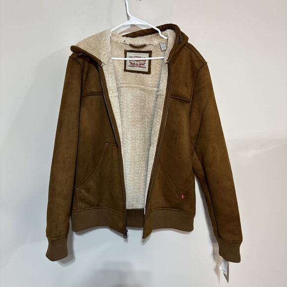 Levi's Mens Hooded Lined Sherpa Lined Midweight Faux Shearling Coat Sz Large Men - Picture 2 of 14